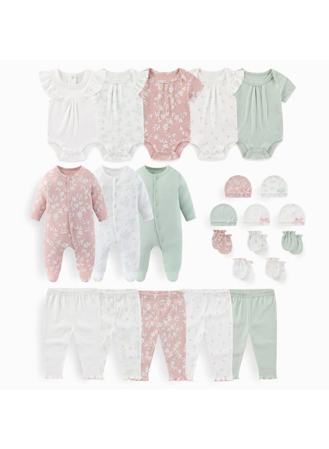 JELYLOVE Unisex Baby Boy Girl Clohtes Pants Sets 23 pack Cotton Casual New born Clothing Comfort Infant Birthday Outfit, White, 0-3 months - Image 1