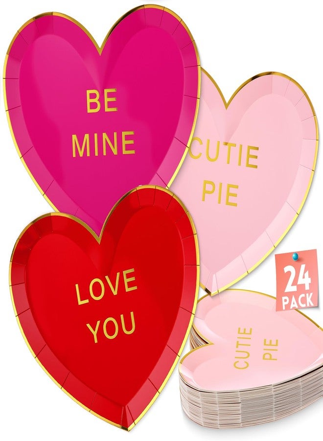 Suclain 24 Pcs Valentine's Day Paper Plates 9'' Heart Shaped Paper Plates Disposable Heart Tableware Valentine's Day Party Dinnerware for Birthday Wedding (Red,Rose,Pink) - Image 1