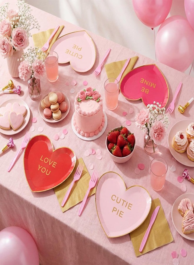 Suclain 24 Pcs Valentine's Day Paper Plates 9'' Heart Shaped Paper Plates Disposable Heart Tableware Valentine's Day Party Dinnerware for Birthday Wedding (Red,Rose,Pink) - Image 5