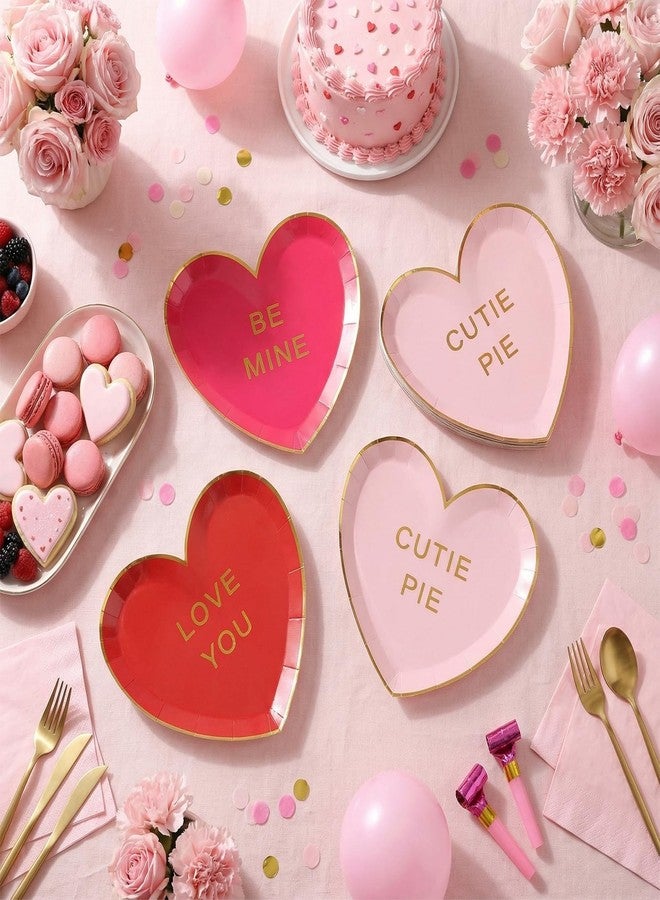 Suclain 24 Pcs Valentine's Day Paper Plates 9'' Heart Shaped Paper Plates Disposable Heart Tableware Valentine's Day Party Dinnerware for Birthday Wedding (Red,Rose,Pink) - Image 3