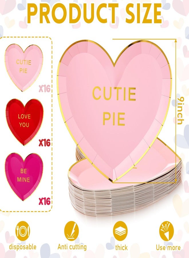 Suclain 24 Pcs Valentine's Day Paper Plates 9'' Heart Shaped Paper Plates Disposable Heart Tableware Valentine's Day Party Dinnerware for Birthday Wedding (Red,Rose,Pink) - Image 2