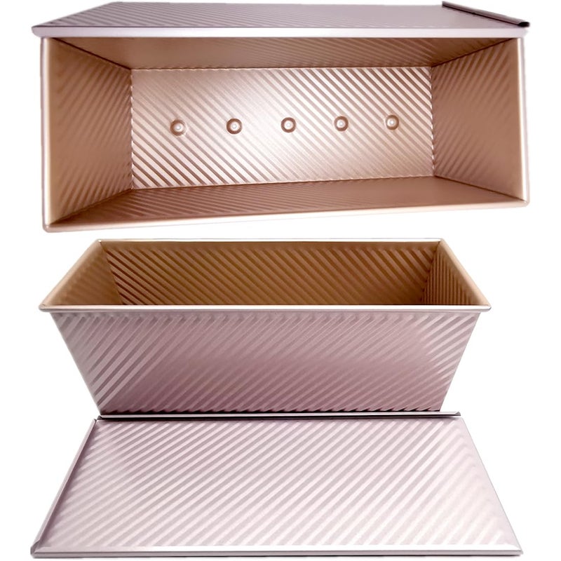 DWWTKL Pullman Loaf Pan with Lid NonStick Toast Mold Rectangle Corrugated Bread Cake Oblong Mould with Cover for Oven Baking 22Lb Dough Capacity