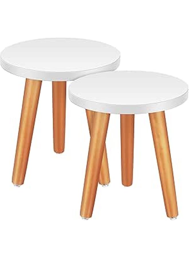 Wooden Plant Stands Indoor 2 Pcs Small Tables For Home Flower Pots Natural Wood Color 20 22cm Diameter - Image 1