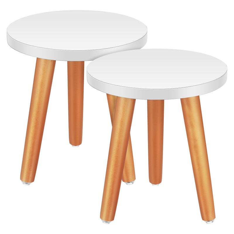Wooden Plant Stands Indoor 2 Pcs Small Tables For Home Flower Pots Natural Wood Color 20 22cm Diameter - Image 2