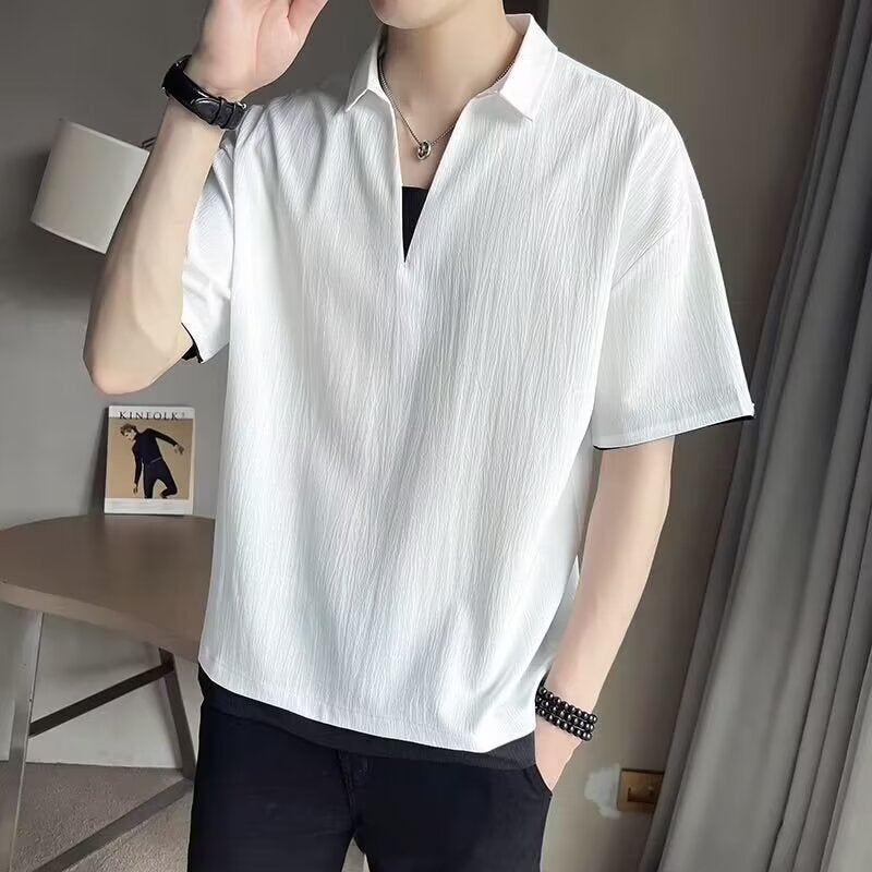 Trendy Brand Mens Polo Shirt Casual Style Summer T-Shirt Korean Version Versatile Body Top New Arrival 2024 Summer Fashion White 