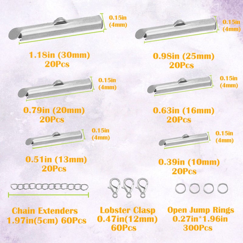 EuTengHao All Size Slider Clasp for Beading Slide Tube Cord Ends with Open Jump Ring Lobster Clasp Chain Extender Jewelry Finding Kit for Beading Necklace Bracelet Jewelry Making (6 Sizes, Silver) - Image 2
