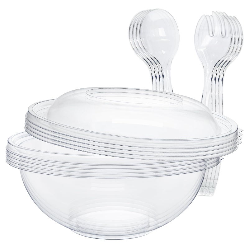 EcoDispose Clear Plastic Serving Salad Bowl Sets, 160 Oz 16PCS in 4 SETS - Round Large Disposable Bowls - Image 1