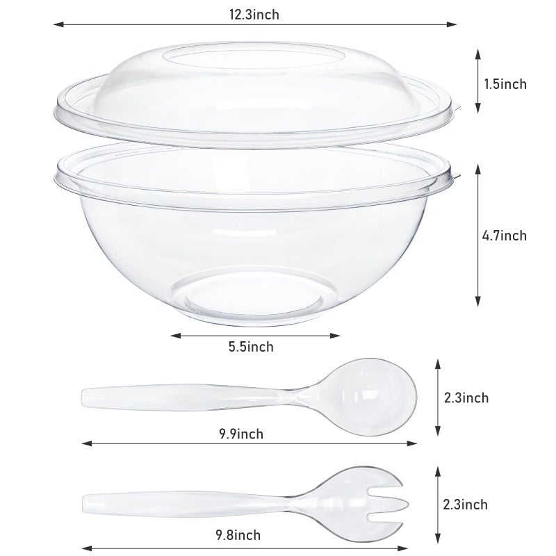 EcoDispose Clear Plastic Serving Salad Bowl Sets, 160 Oz 16PCS in 4 SETS - Round Large Disposable Bowls - Image 2