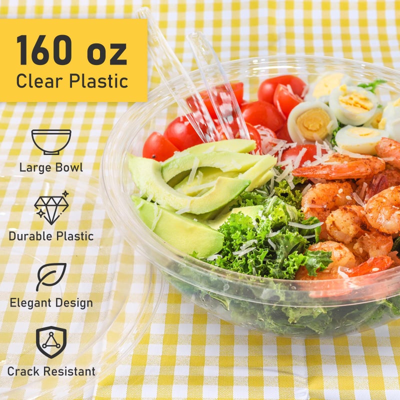 EcoDispose Clear Plastic Serving Salad Bowl Sets, 160 Oz 16PCS in 4 SETS - Round Large Disposable Bowls - Image 3
