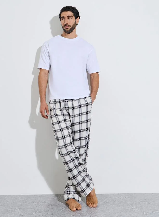 Styli  Men Cream Checkered Straight Pyjama for Men | Best Price UAE