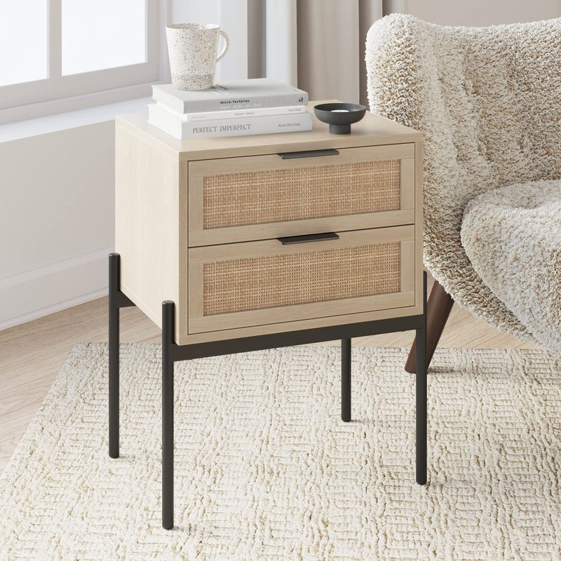 Nathan James Andrew Nightstand Accent Bedside End Side Table with Storage Drawer and MidCentury Modern Legs for Living Room or Bedroom 1 OakCaneGold