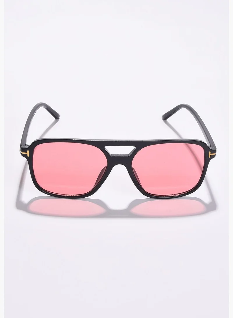 French Accent Men Pink Lens Black Aviator Sunglasses
