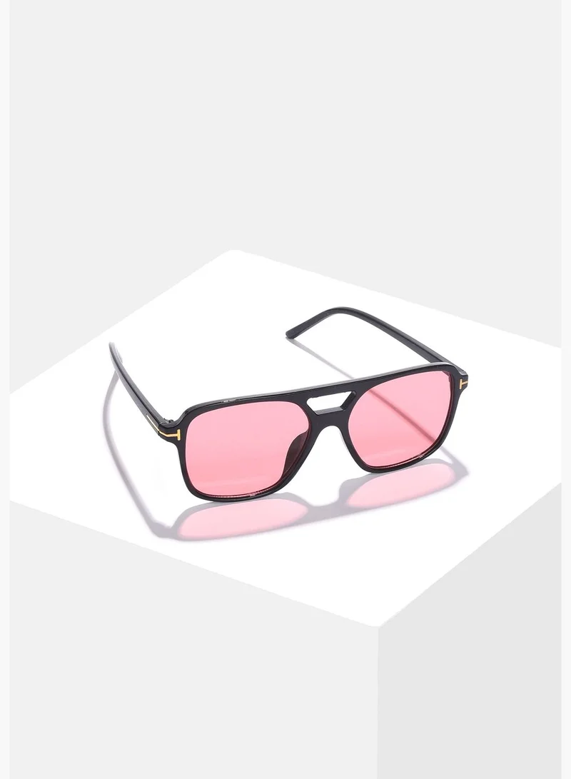 French Accent Men Pink Lens Black Aviator Sunglasses
