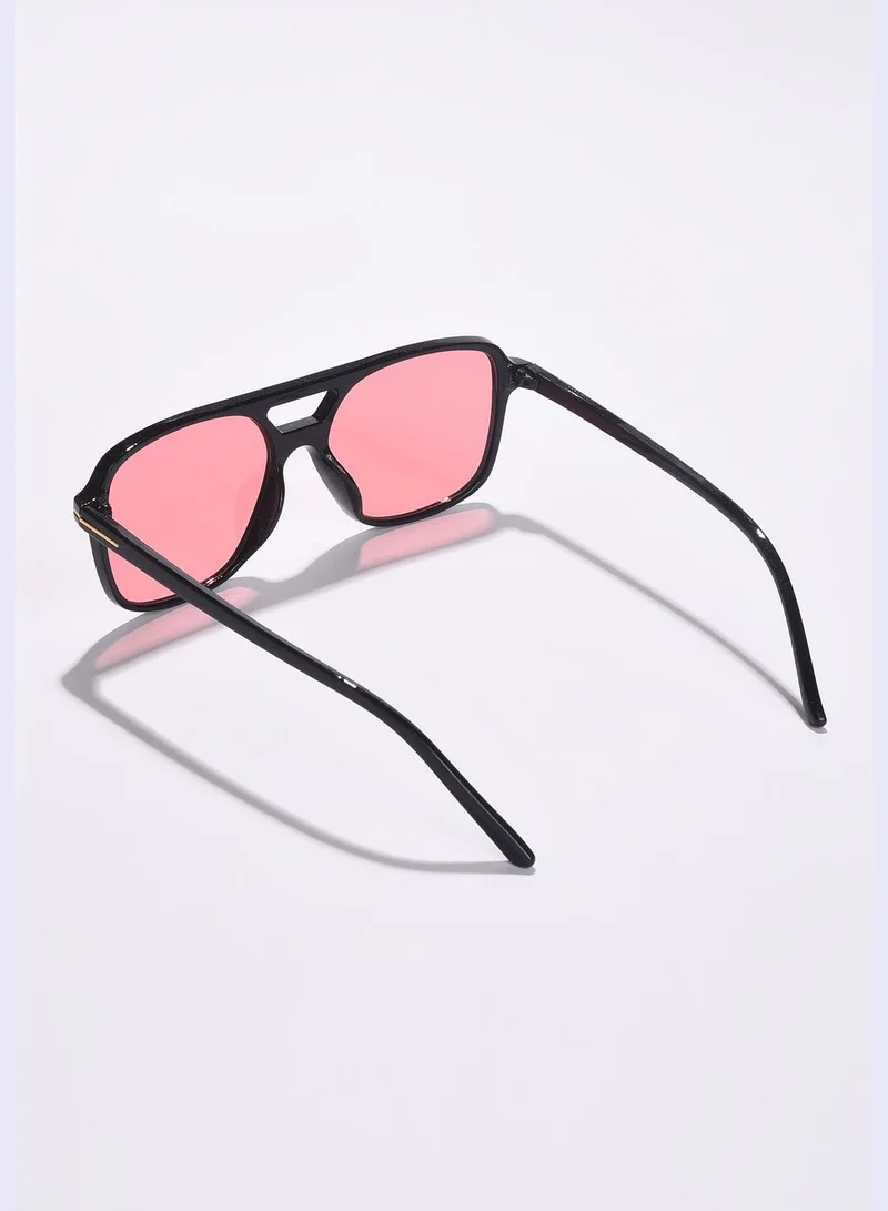 French Accent Men Pink Lens Black Aviator Sunglasses
