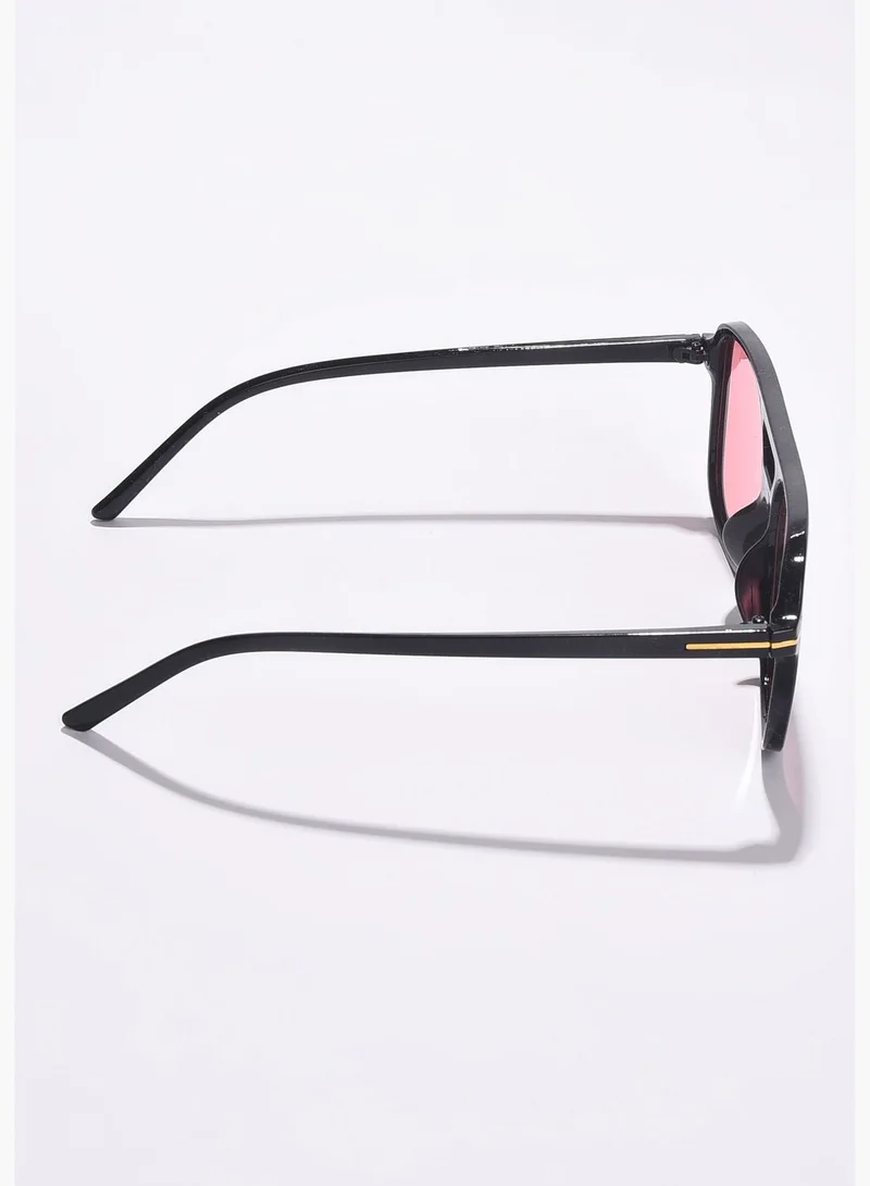 French Accent Men Pink Lens Black Aviator Sunglasses