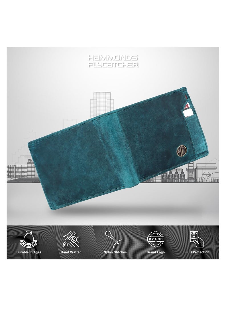  هاموندز فلاي كاتشر محفظة جلدية عتيقة بلون تركواز فاتح محمية بتقنية  للرجال - Image 4