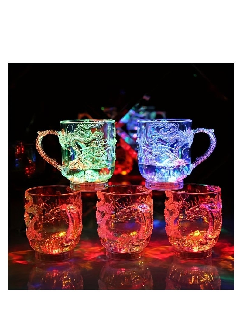 1pc 3D Dragon Embossed Cup, LED Flash Cup Coffee Beer Cup Dragon Collection Gift Acrylic Luminous Sensor Colorful Luminous Cup - Image 1