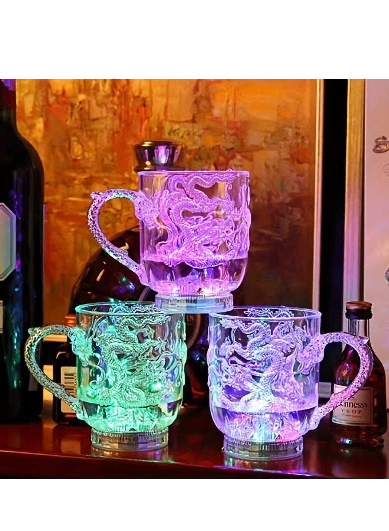 1pc 3D Dragon Embossed Cup, LED Flash Cup Coffee Beer Cup Dragon Collection Gift Acrylic Luminous Sensor Colorful Luminous Cup - Image 4