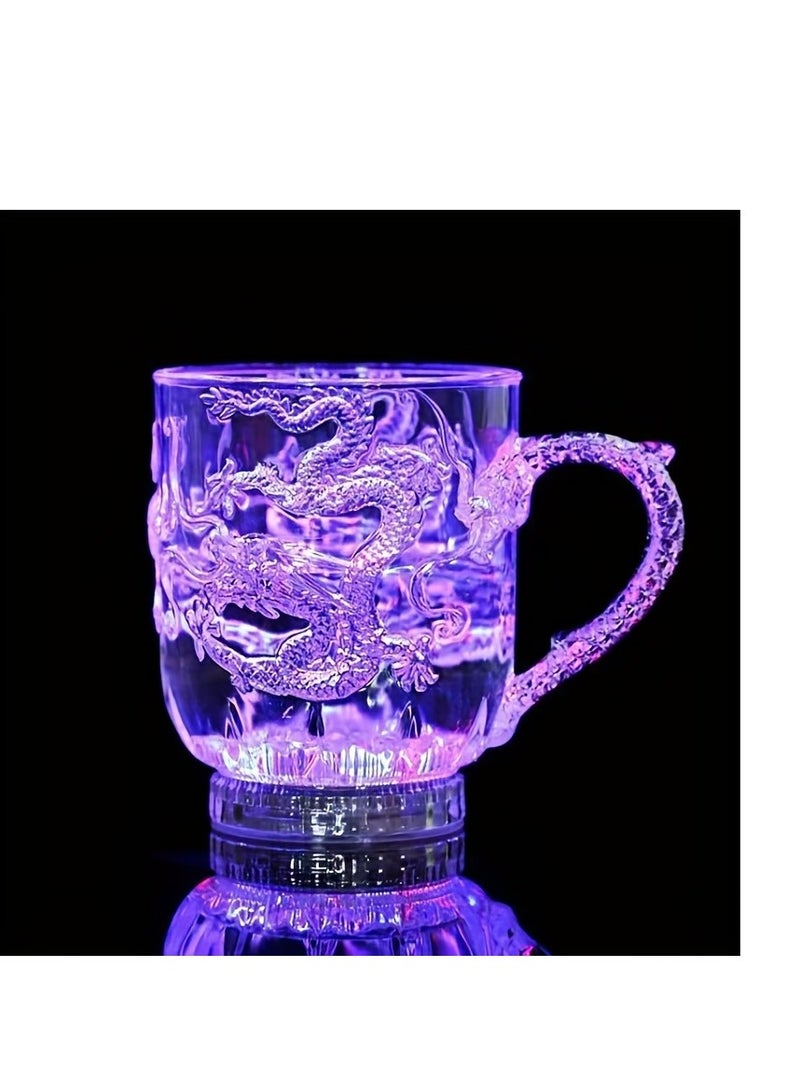 1pc 3D Dragon Embossed Cup, LED Flash Cup Coffee Beer Cup Dragon Collection Gift Acrylic Luminous Sensor Colorful Luminous Cup - Image 5