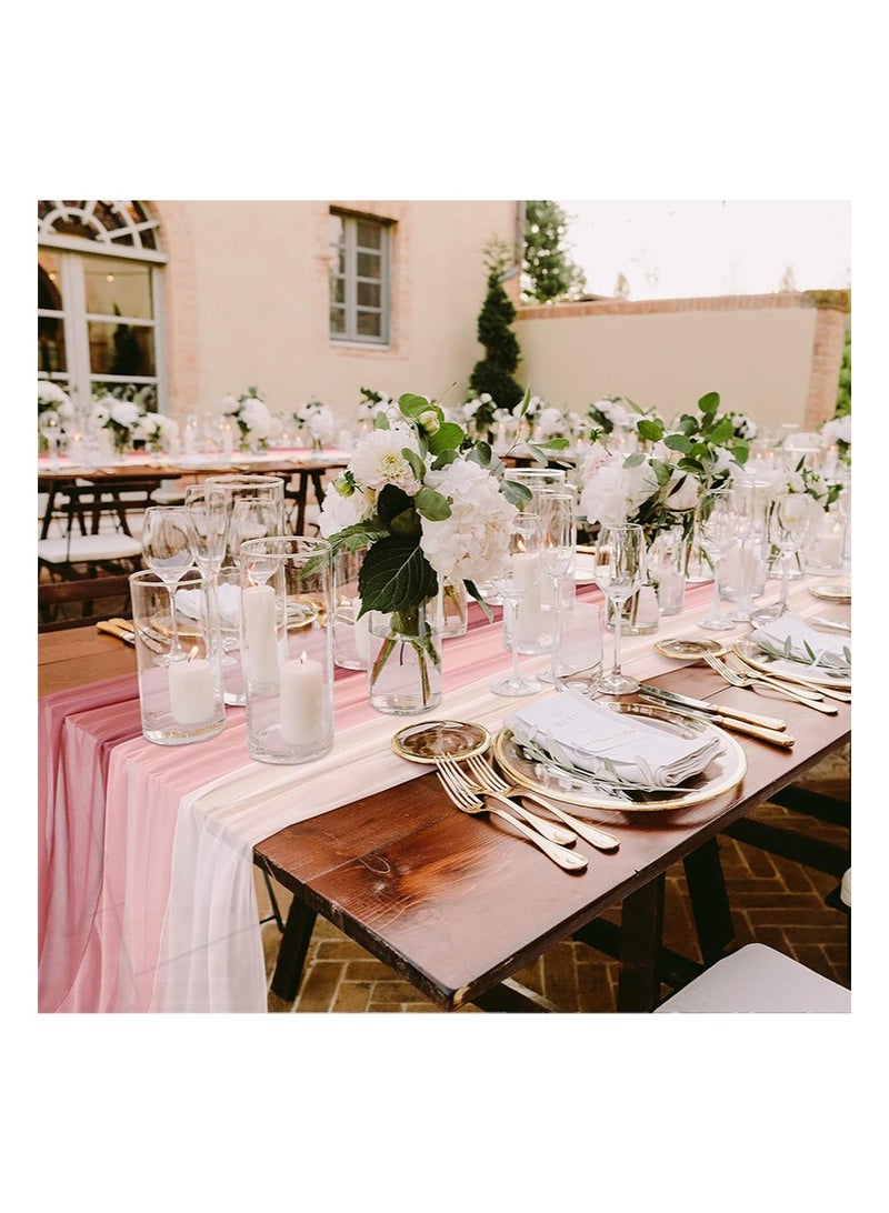 إزدنك مفرش طاولة شيفون مكون من 3 قطع، 75 سم × 300 سم، مفرش طاولة شفاف لتزيين الزفاف، مناسب لطاولة الحبيب وأعياد الميلاد وحفلات الزفاف وحفلات الزفاف (وردي غامق، وردي فاتح، وردي) - Image 3