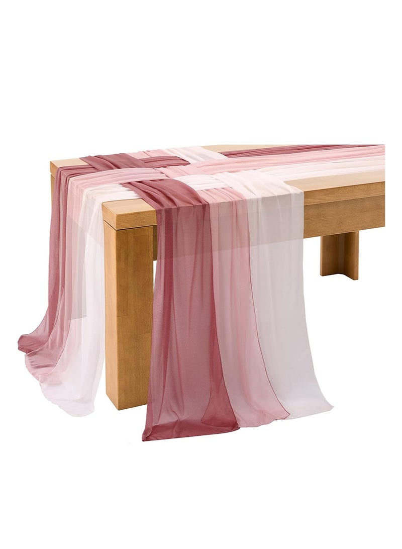 إزدنك مفرش طاولة شيفون مكون من 3 قطع، 75 سم × 300 سم، مفرش طاولة شفاف لتزيين الزفاف، مناسب لطاولة الحبيب وأعياد الميلاد وحفلات الزفاف وحفلات الزفاف (وردي غامق، وردي فاتح، وردي) - Image 1