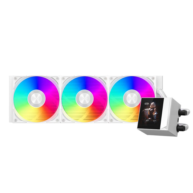PCCOOLER CPU Cooler, 360mm AIO Liquid Cooling, High-Performance Pump, 2.4â€ IPS Display, CPS ARGB Water Cooling with Quiet F5 R120 Fans(DC360 White) - Image 2