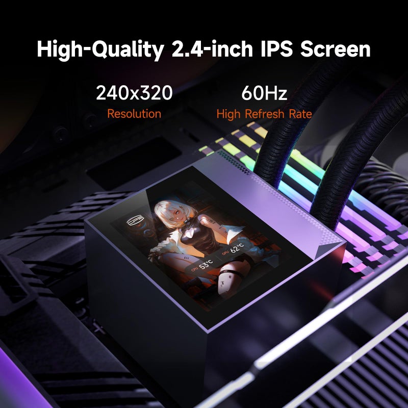 PCCOOLER CPU Cooler, 360mm AIO Liquid Cooling, High-Performance Pump, 2.4â€ IPS Display, CPS ARGB Water Cooling with Quiet F5 R120 Fans(DC360 White) - Image 3