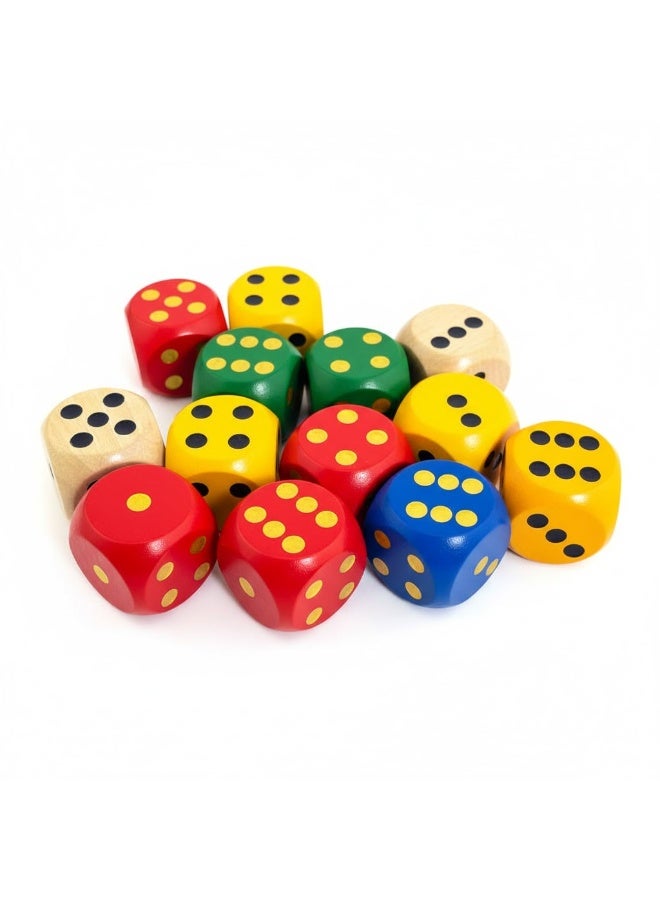 Large Colorful Wooden Dice (10 Pack) D6 Set with Rounded Edges for Games & Crafts Non-Toxic Colours - Image 1