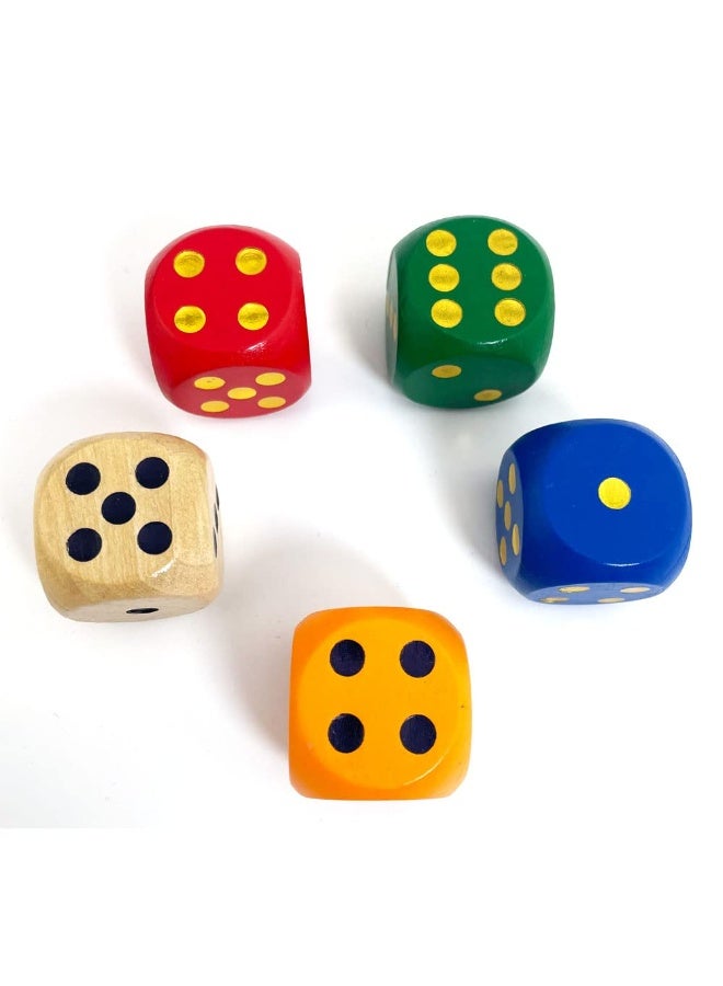Large Colorful Wooden Dice (10 Pack) D6 Set with Rounded Edges for Games & Crafts Non-Toxic Colours - Image 2