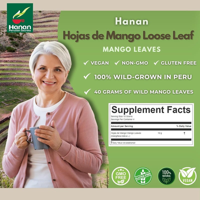 Hanan أوراق المانجو المجففة هنان (Hojas de Mango) 1.4 أونصة (40 جرام) - شاي عشبي طبيعي لإدارة مستوى السكر في الدم - Image 2