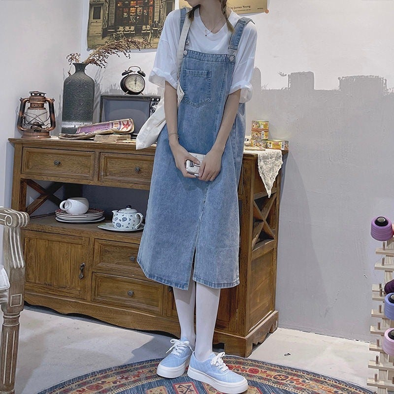 Ins Retro Age-Reducing Loose Denim Strand Skirt Girl'S All-Match Split Slimming Dress Trendy - Image 3
