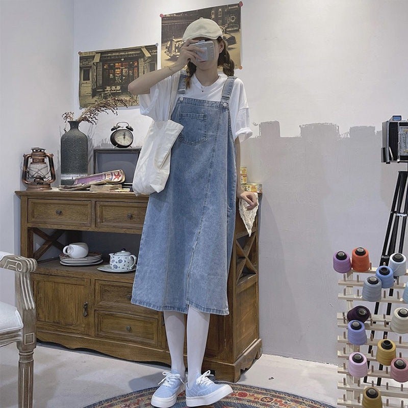 Ins Retro Age-Reducing Loose Denim Strand Skirt Girl'S All-Match Split Slimming Dress Trendy - Image 4