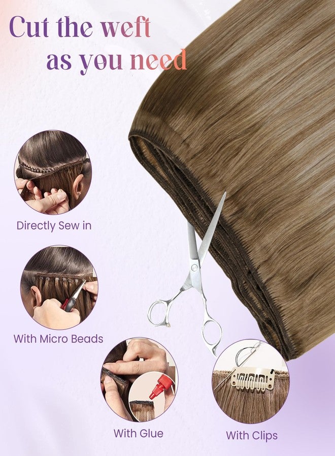 LaaVoo Human Hair Weft Extensions Blonde Ombre Sew in Hair Extensions Real Human Hair Double Weft Hair Extensions Light Brown to Platinum Blonde Balayage Ash Blonde 16 Inch 100g - Image 3