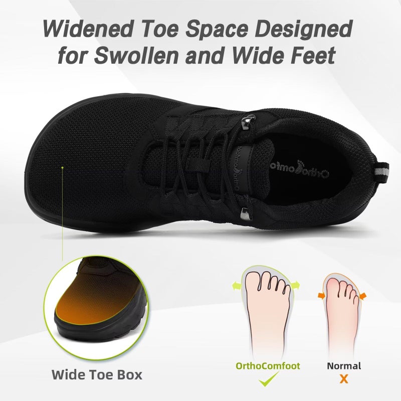 OrthoComfoot Men's Orthopedic Diabetic Wide Walking Shoes: Comfortable Fashion Sneakers for Hammer Toes Arthritis, Adjustable Durable Memory Foam Arch Support Driving Shoes Black Size 12 - Image 2