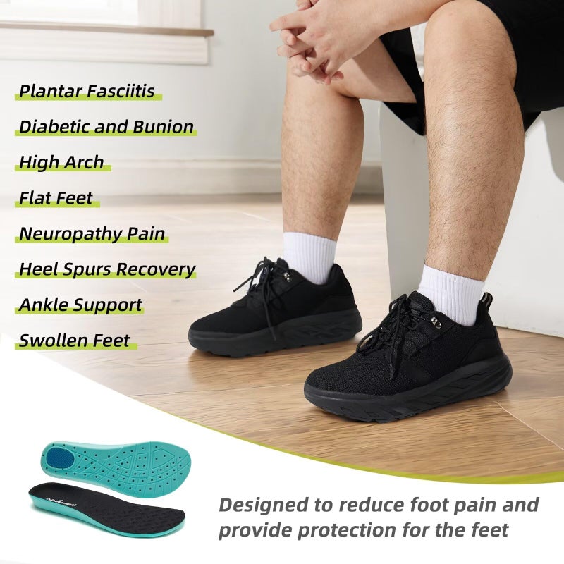 OrthoComfoot Men's Orthopedic Diabetic Wide Walking Shoes: Comfortable Fashion Sneakers for Hammer Toes Arthritis, Adjustable Durable Memory Foam Arch Support Driving Shoes Black Size 12 - Image 4