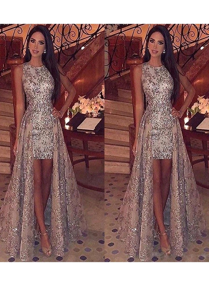 فستان من الترتر عالي الخصر مع فستان فرنسي من الريش - Image 4