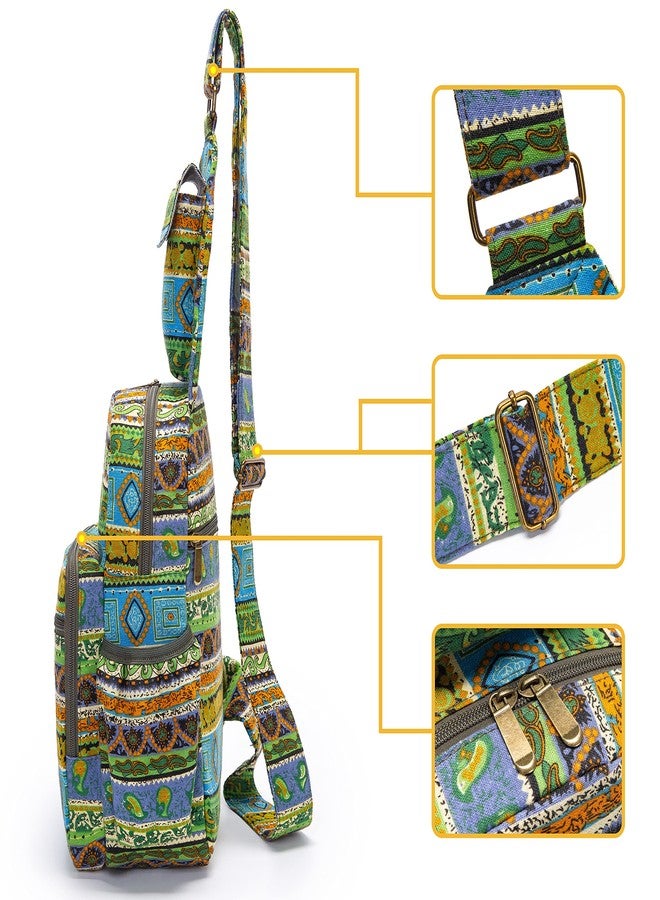 Coton Pose Women sling bag Elephant canvas large boho backpacks bohemian Crossbody Bag, Green Yellow, long9" width5.5" high13.5" - Image 4