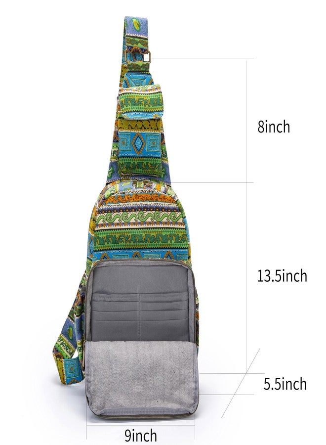 Coton Pose Women sling bag Elephant canvas large boho backpacks bohemian Crossbody Bag, Green Yellow, long9" width5.5" high13.5" - Image 2