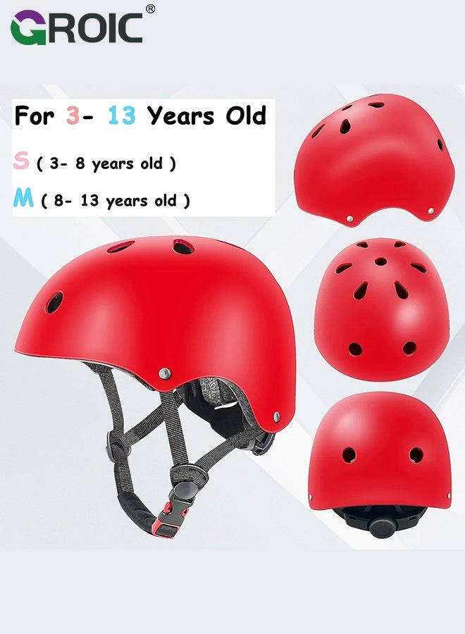 GROIC Kids Protective Gear Adjustable Protective Helmet,Kids Helmet Knee Elbow Pads Wrist Guard Sport Protective Gear Adjustable Scooter Skateboard Roller Bike Skate Cycling Safety Set(Red) - Image 2