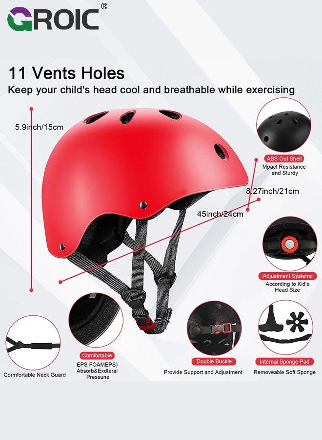 GROIC Kids Protective Gear Adjustable Protective Helmet,Kids Helmet Knee Elbow Pads Wrist Guard Sport Protective Gear Adjustable Scooter Skateboard Roller Bike Skate Cycling Safety Set(Red) - Image 3