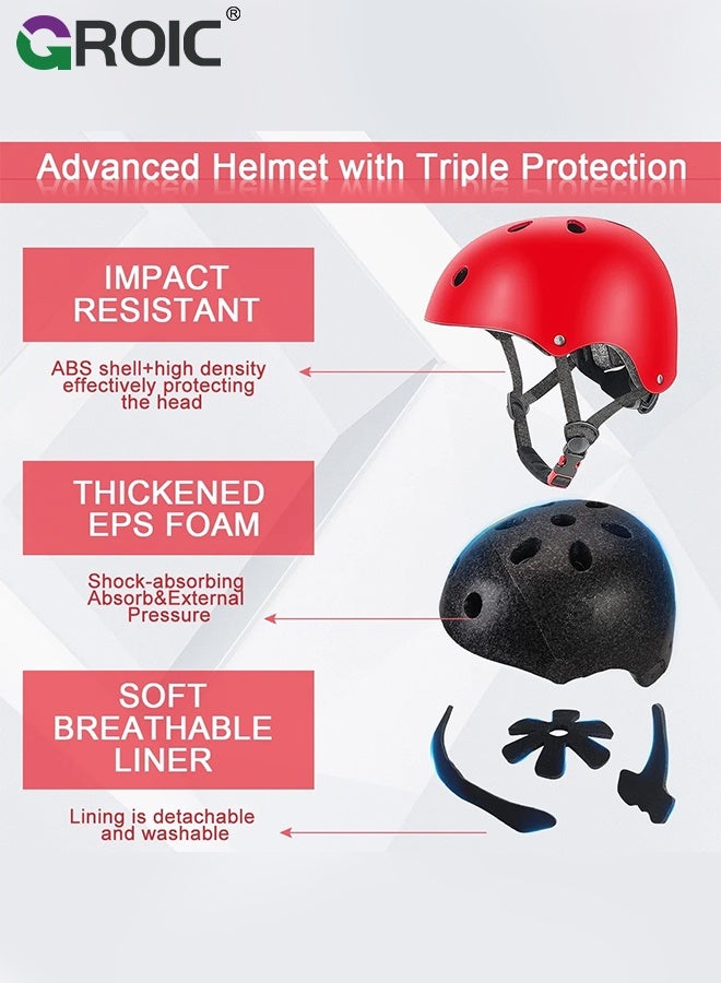 GROIC Kids Protective Gear Adjustable Protective Helmet,Kids Helmet Knee Elbow Pads Wrist Guard Sport Protective Gear Adjustable Scooter Skateboard Roller Bike Skate Cycling Safety Set(Red) - Image 5