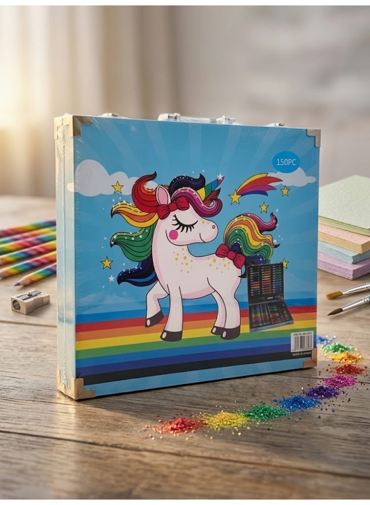 Kids Unicorn Art Set 150-Piece Colouring Box with Art Supplies