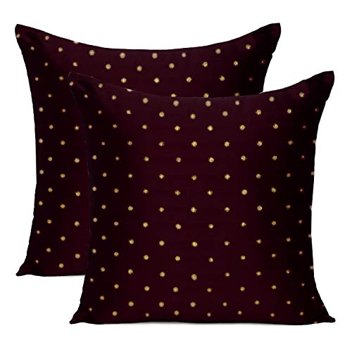 Oussum Art Silk Pillow Cover Cushion Cover Sofa Waist Throw Pillow Case Home Decor Set of 2 (12 x 12, Dark Wine) - Image 1
