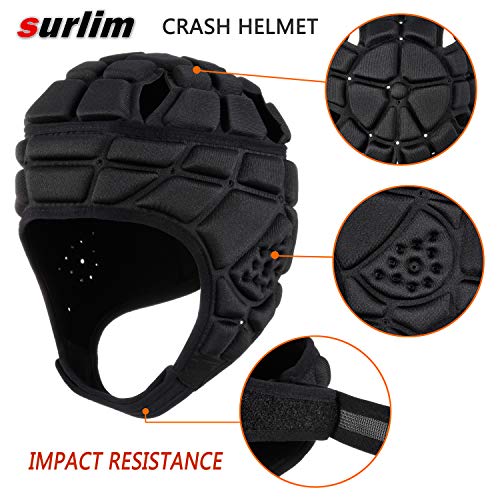 Surlim Rugby Helmet Headguard Headgear for Soccer Scrum Cap Soft Protective Helmet for Kids Youth (Black, Large) - Image 3