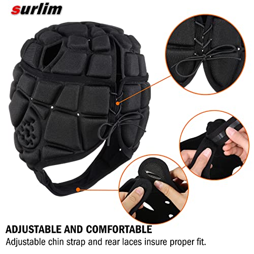 Surlim Rugby Helmet Headguard Headgear for Soccer Scrum Cap Soft Protective Helmet for Kids Youth (Black, Large) - Image 4