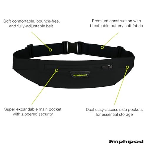 Amphipod MicroStretch OptiLuxe Belt UltraLight Minimalist Runners Waist Pack for Walking Hiking Running Men Women Amp Green OS Black XL - Image 3