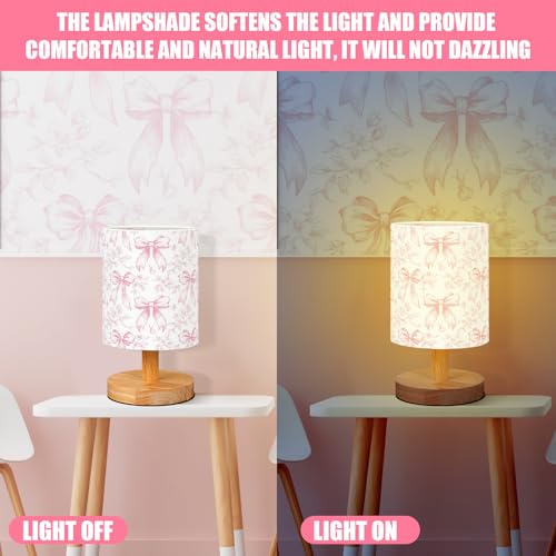 VIHOSE Flora Bow Kids Table Lamp for Bedroom Kids Bedside Lamp with Linen Wooden Nightstand Cartoon Nursery Lampshade for Girls Boys Living Room - Image 3