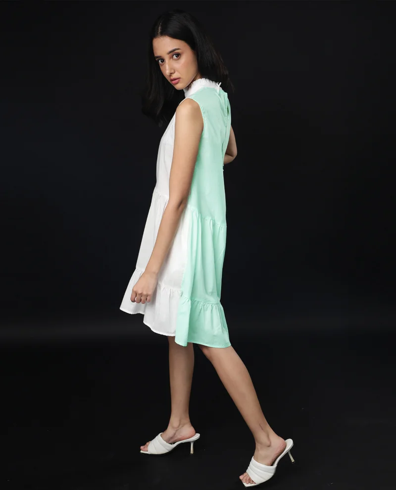 Rareism Women's Colour Blocked High Low Summer Midi Dress