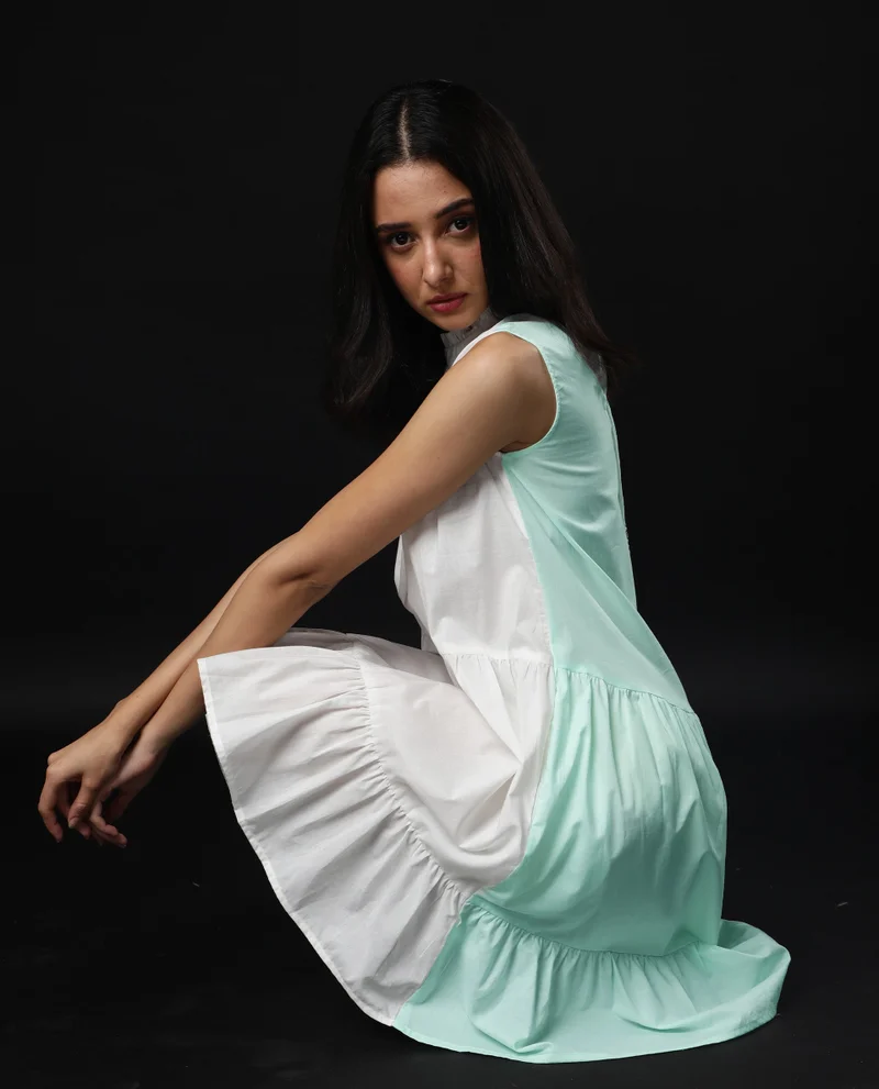 Rareism Women's Colour Blocked High Low Summer Midi Dress