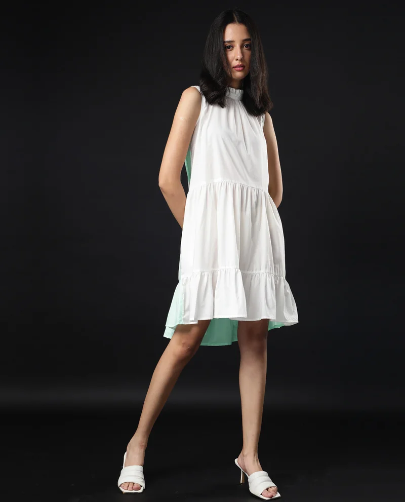Rareism Women's Colour Blocked High Low Summer Midi Dress